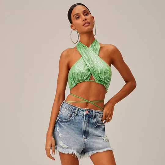 Top Frente Única Strappy- Verde Limão- Lança Perfume