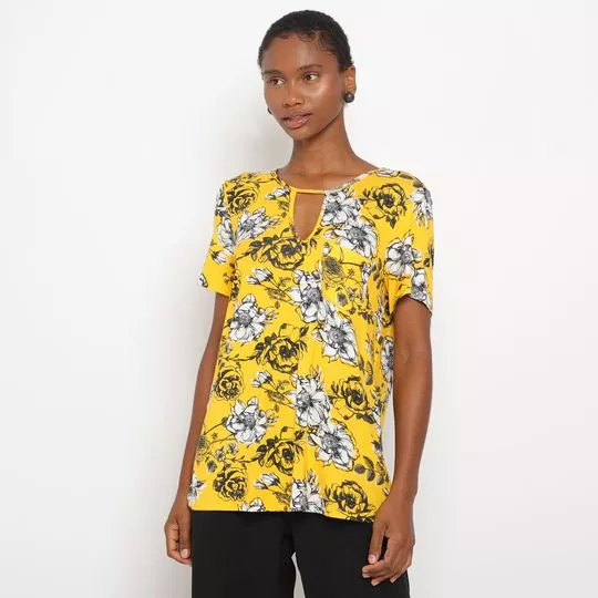 Blusa Floral- Amarela & Preta- Lança Perfume