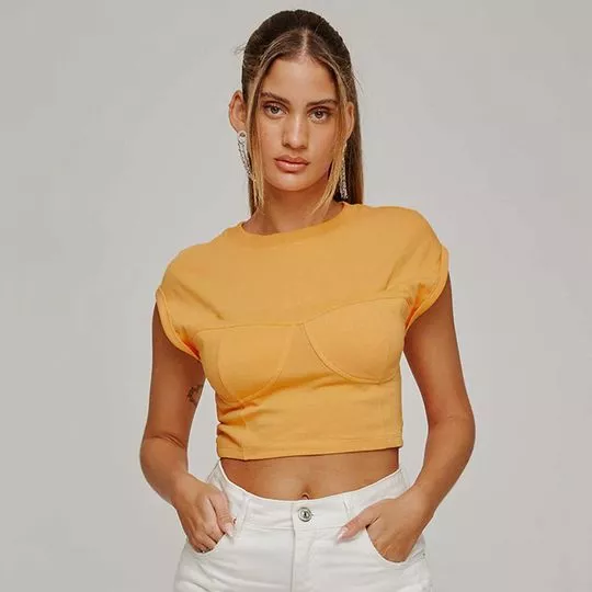 Cropped Com Recortes- Amarelo Escuro- Lança Perfume