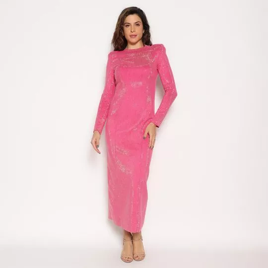 Vestido Midi Com Fenda- Pink- Lança Perfume