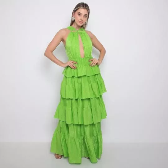 Vestido Longo com Babados- Verde Claro- Lança Perfume