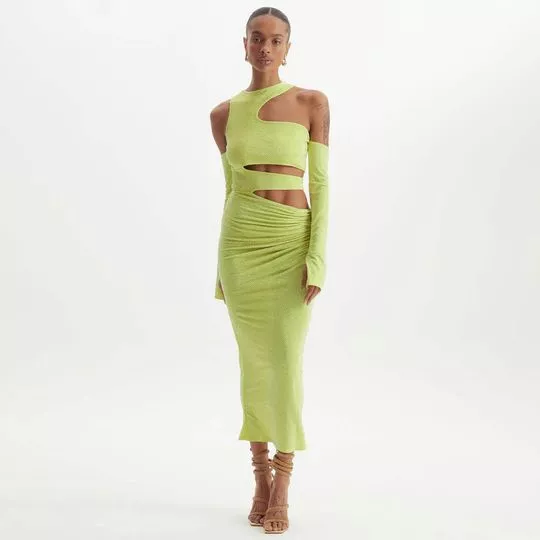 Vestido Midi Texturizado- Verde Claro- Lança Perfume