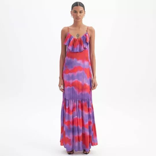 Vestido Longo Tie Dye- Roxo & Vermelho- Lança Perfume