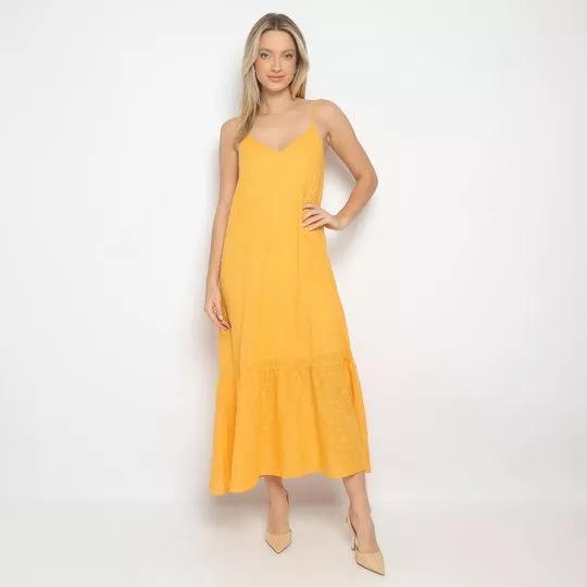 Vestido Midi Poá- Amarelo Escuro- Lança Perfume