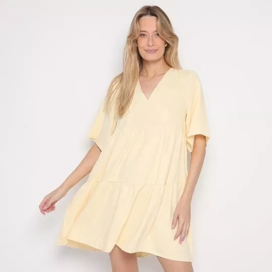 Vestido Curto Texturizado- Amarelo Claro- Lança Perfume