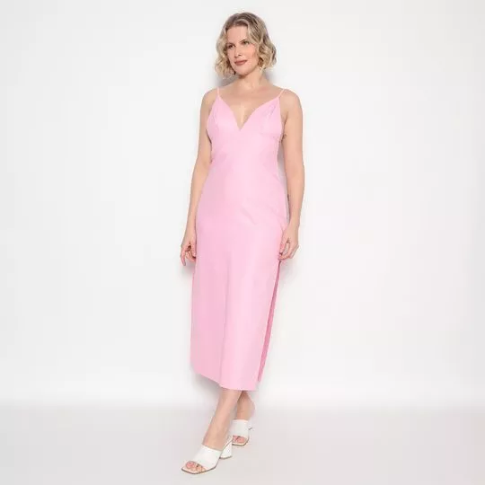 Vestido Midi Com Fenda- Rosa- Lança Perfume