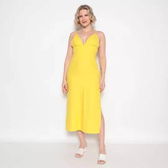 Vestido Midi Com Fenda- Amarelo- Lança Perfume