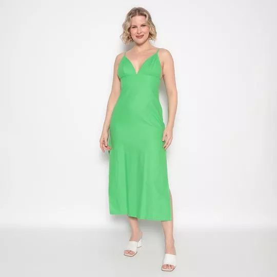 Vestido Midi Com Fenda- Verde- Lança Perfume