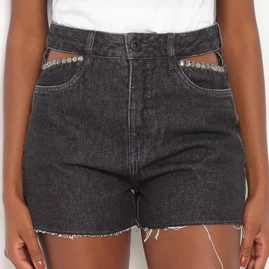 Short Jeans Com Vazados- Preto- ZINCO