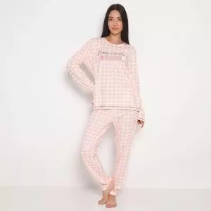 Pijama Xadrez<BR>- Branco & Rosa Claro<BR>- Danka Pijamas