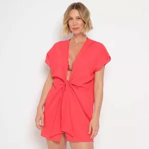 Vestido Curto Com Amarração<BR>- Rosa