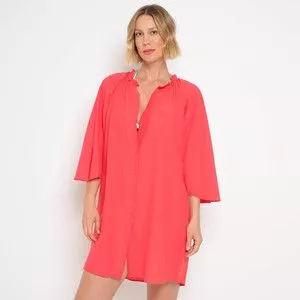 Chemise Curto Com Franzidos<BR>- Coral