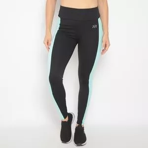 Legging Com Recortes<BR>- Preta & Verde Água