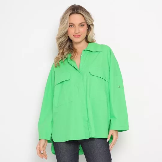 Camisa Ampla Com Bolsos- Verde