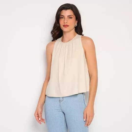 Blusa Com Pregas- Bege Claro