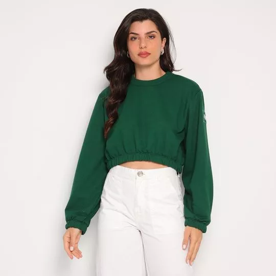 Blusão Cropped Com Bordado- Verde Escuro