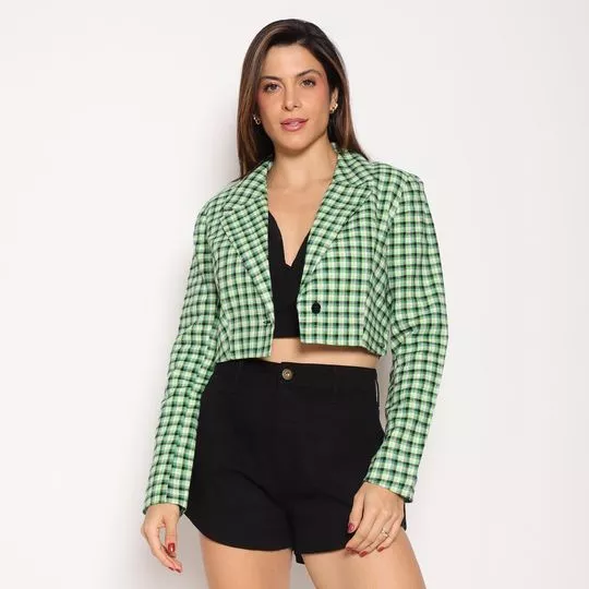 Blazer Cropped Xadrez- Verde Claro & Verde Escuro