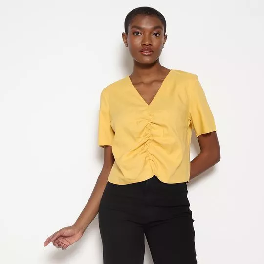 Blusa Com Linho- Amarelo Claro