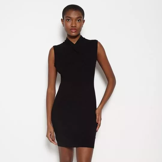 Vestido Curto Canelado- Preto