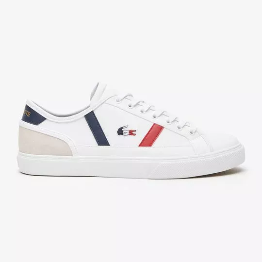 Tênis Lacoste® Com Recortes- Branco & Vermelho