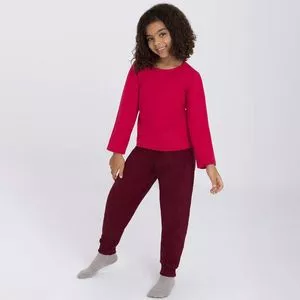 Pijama Em Moletom<BR>- Rosa & Bordô