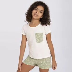 Pijama Corações<BR>- Off White & Verde Claro