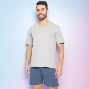 Pijama Em Mescla<BR>- Cinza Claro & Azul Escuro