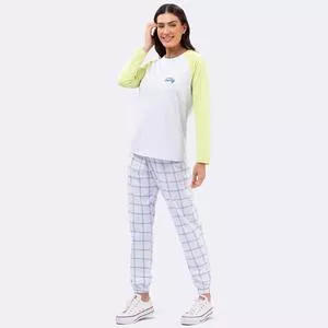 Pijama Com Inscrições<BR>- Branco & Azul<BR>- Veggi