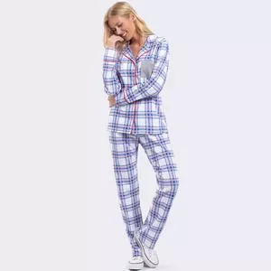 Pijama Xadrez<BR>- Branco & Azul<BR>- Veggi