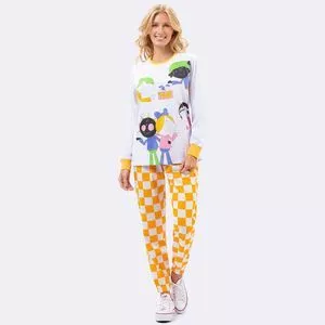 Pijama Turma Da Bia<BR>- Branco & Amarelo Escuro<BR>- Veggi