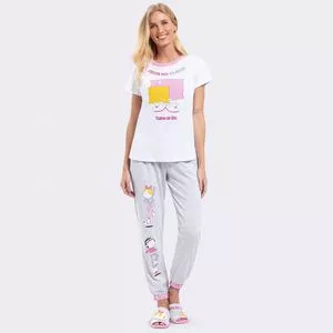 Pijama Turma Da Bia<BR>- Branco & Cinza Claro<BR>- Veggi