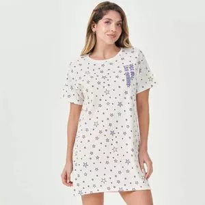 Camisola Estrelas<BR>- Branca & Lilás<BR>- Espaço Pijamas