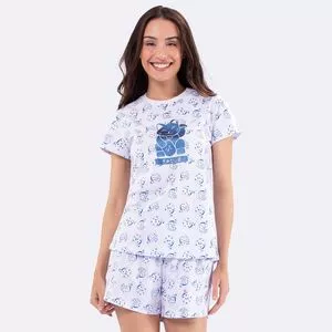 Short Doll Gatinho<BR>- Branco & Azul Escuro<BR>- Veggi