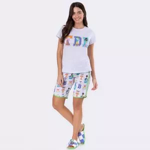 Short Doll Turma Da Bia®<BR>- Branco & Azul<BR>- Veggi