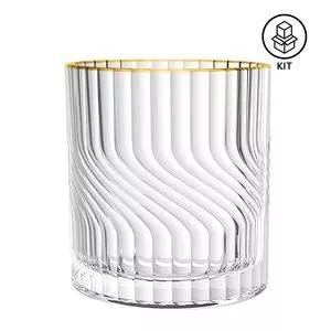 Jogo De Copos Baixos Com Relevos<BR>- Incolor & Dourado<BR>- 6Pçs<BR>- 340ml<BR>- L'Hermitage