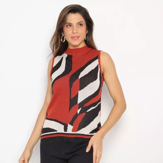 Blusa Em Tricô- Vermelho Escuro & Preta- Morena Rosa