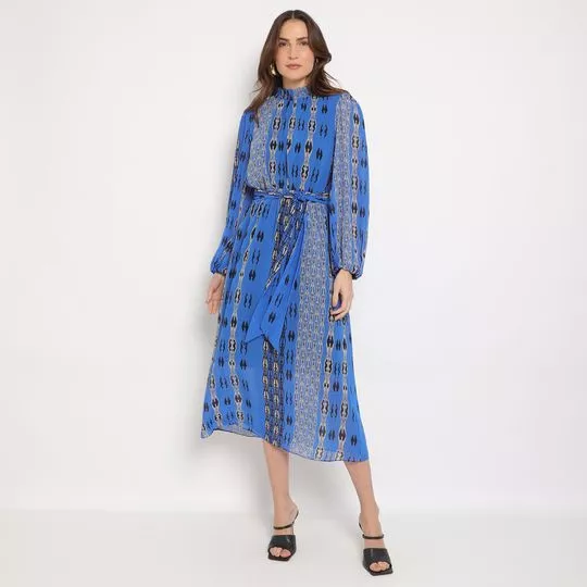 Vestido Midi Abstrato- Azul & Preto- Morena Rosa