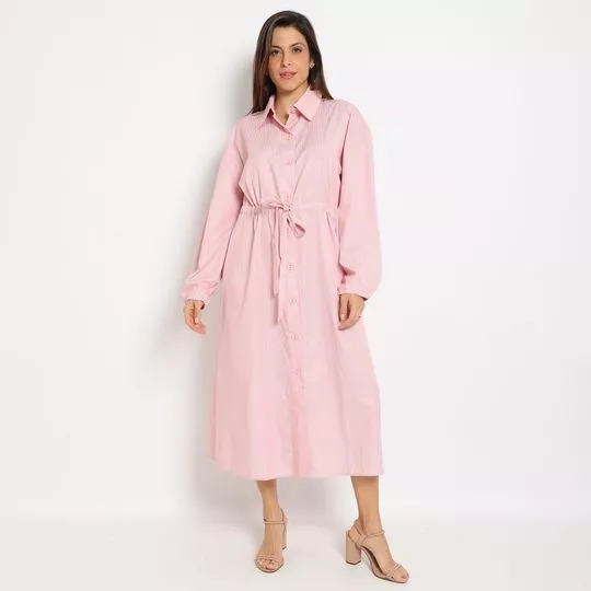 Chemise Midi Listrada- Rosa Claro & Branca- Morena Rosa