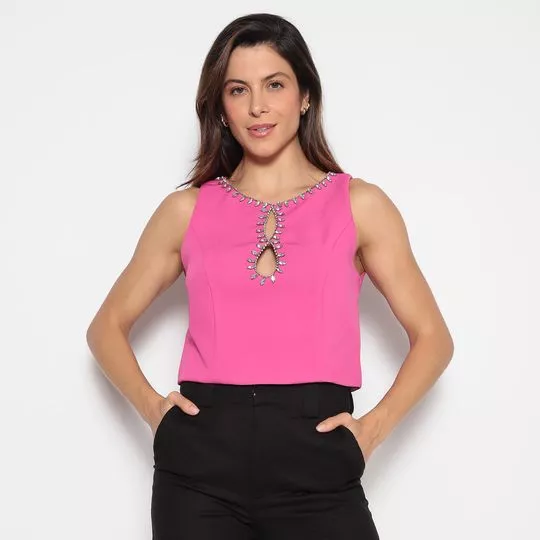 Blusa Com Pedrarias- Pink- Morena Rosa