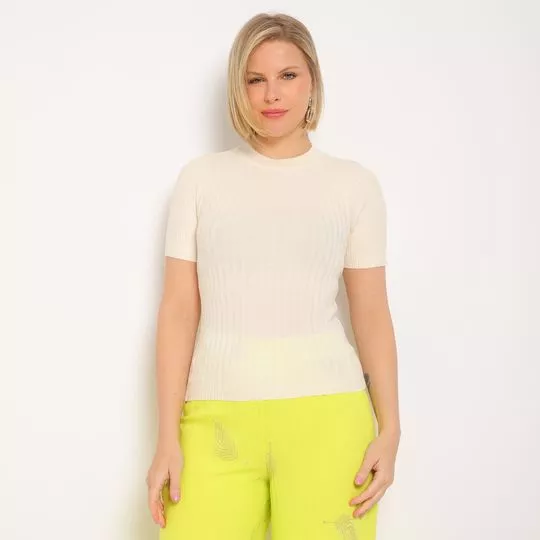 Blusa Em Tricô- Off White- Morena Rosa