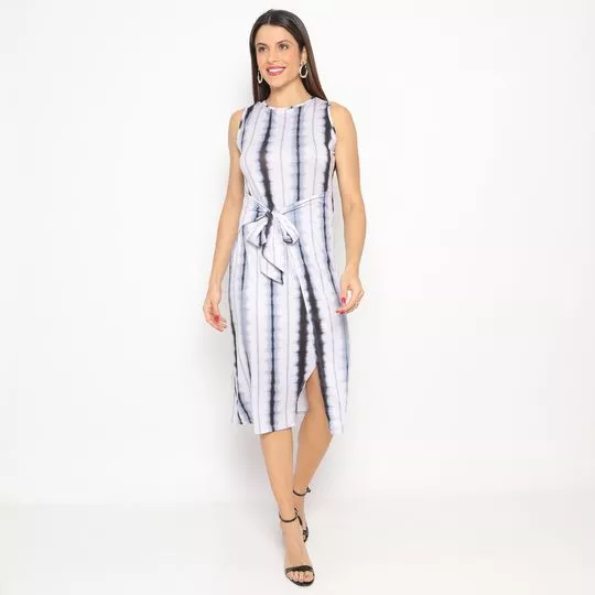 Vestido Midi Com Amarração- Branco & Azul Marinho- Morena Rosa