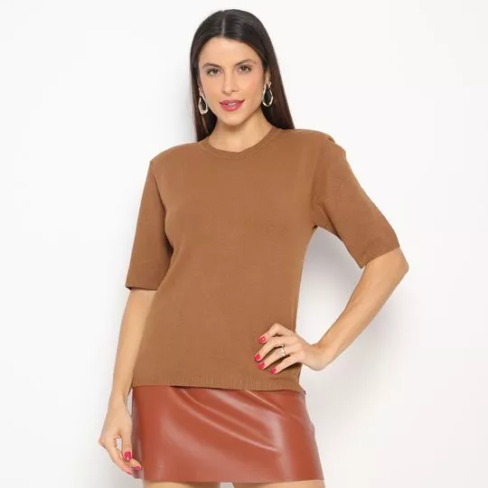 Blusa Em Tricô- Marrom- Morena Rosa