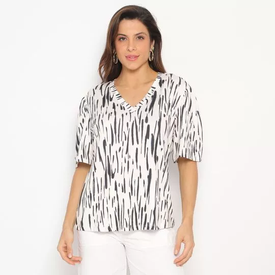 Blusa Abstrata- Branca- Maria Valentina