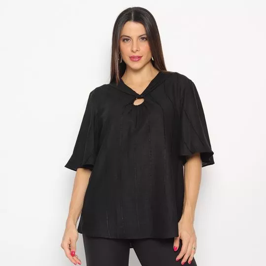 Blusa Com Vazado- Preta- Maria Valentina