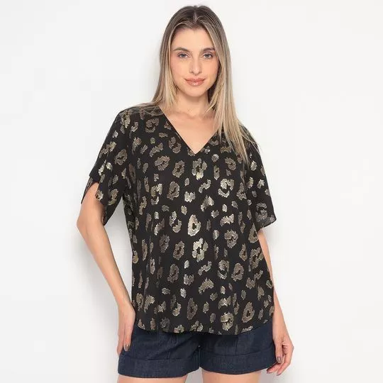 Blusa Animal Print- Preta & Dourada- Maria Valentina