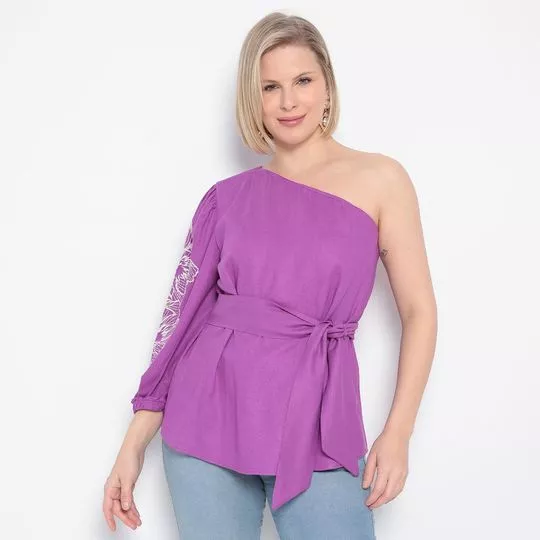 Blusa Ombro Único Com Bordado- Roxa- Maria Valentina