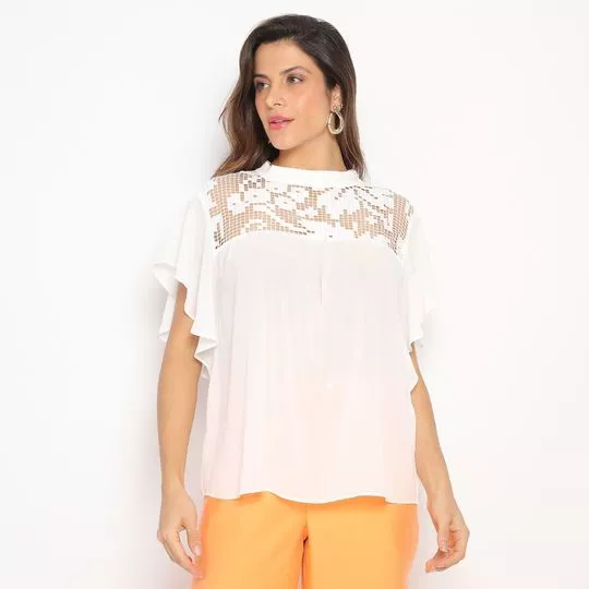 Blusa Com Renda- Branca- Maria Valentina