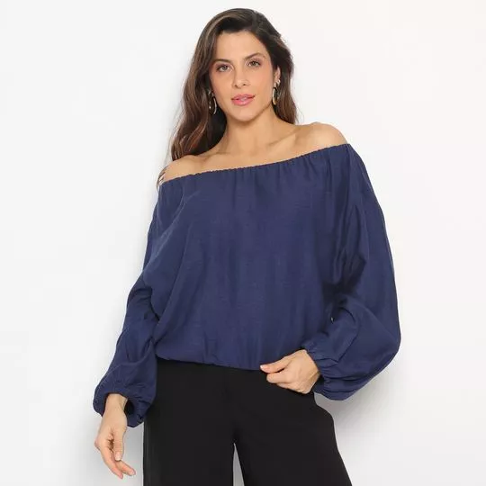 Blusa Ciganinha Lisa- Azul Marinho- Maria Valentina