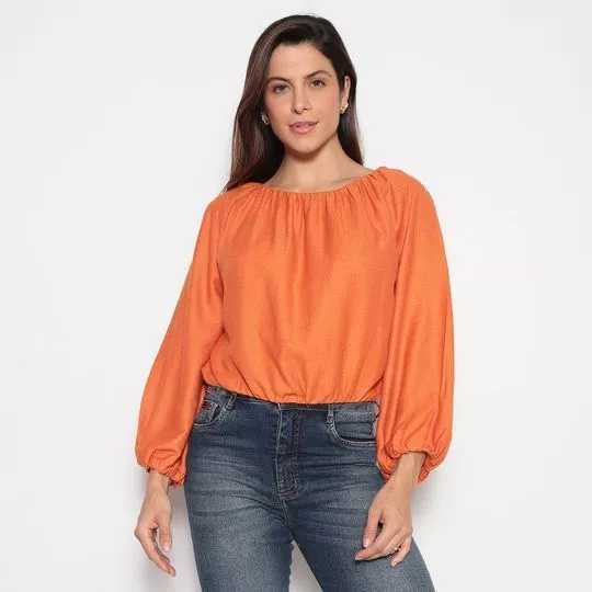 Blusa Com Linho- Laranja- Maria Valentina