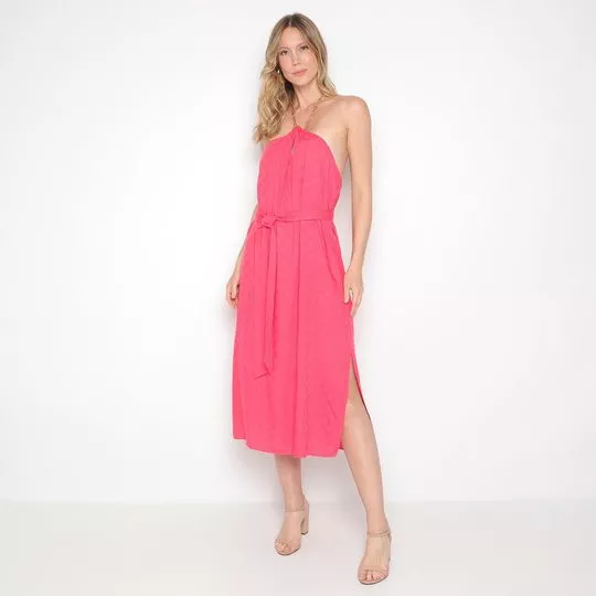 Vestido Midi Frente única- Pink- Zinco